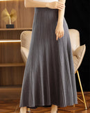 Elegant Pleated Wool A-Line Long Skirt