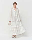 Lace-Trim Bow Lyocell Blouse