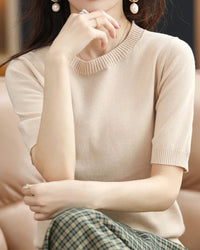 Knitted Crew-Neck Short-Sleeve T-Shirt