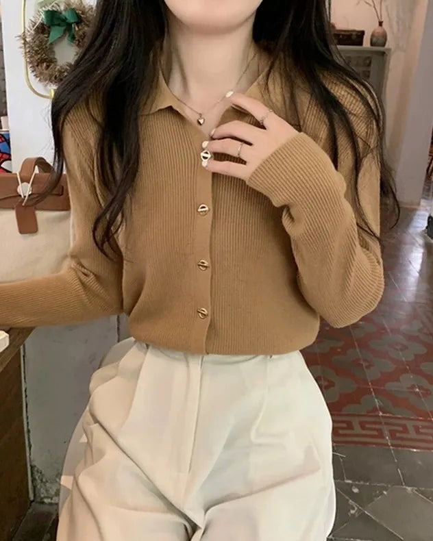 Polo Lapel Knit Cardigan