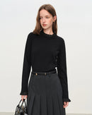 High-Neck Ruffled Knitted Slim-Fit Sweater