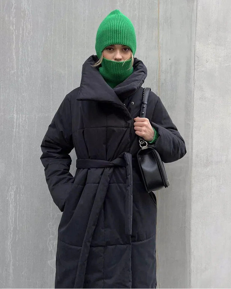 Belted Quilted Long Puffer Coat