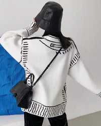 Graphic Wool Blend V-Neck Cardigan
