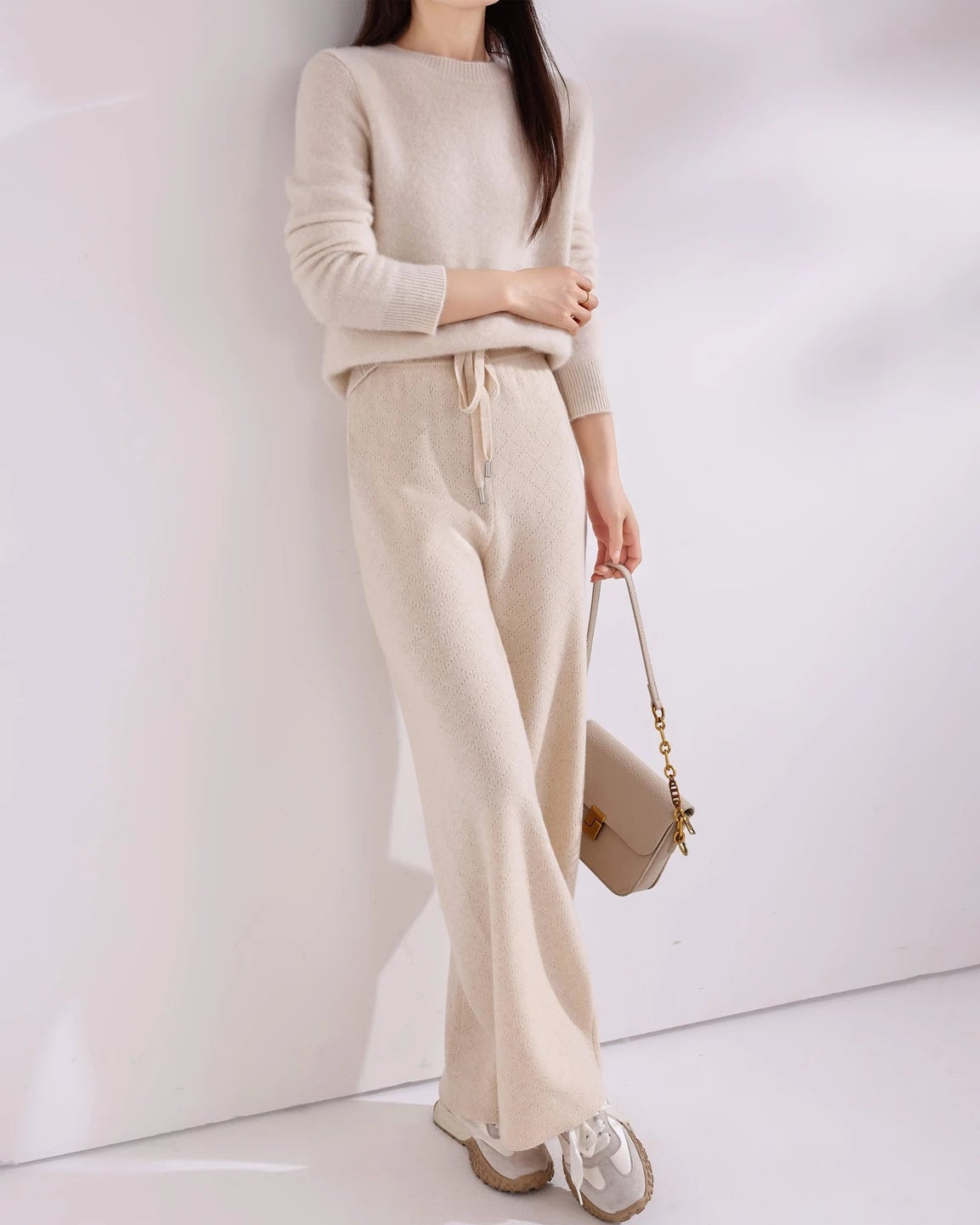 Drawstring Wide Leg Knitted Trousers