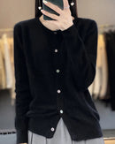 Mink Cashmere Crew Neck Loose Cardigan Sweater