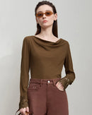 Simple Solid Color Asymmetrical Neckline Top