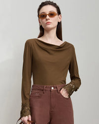 Simple Solid Color Asymmetrical Neckline Top