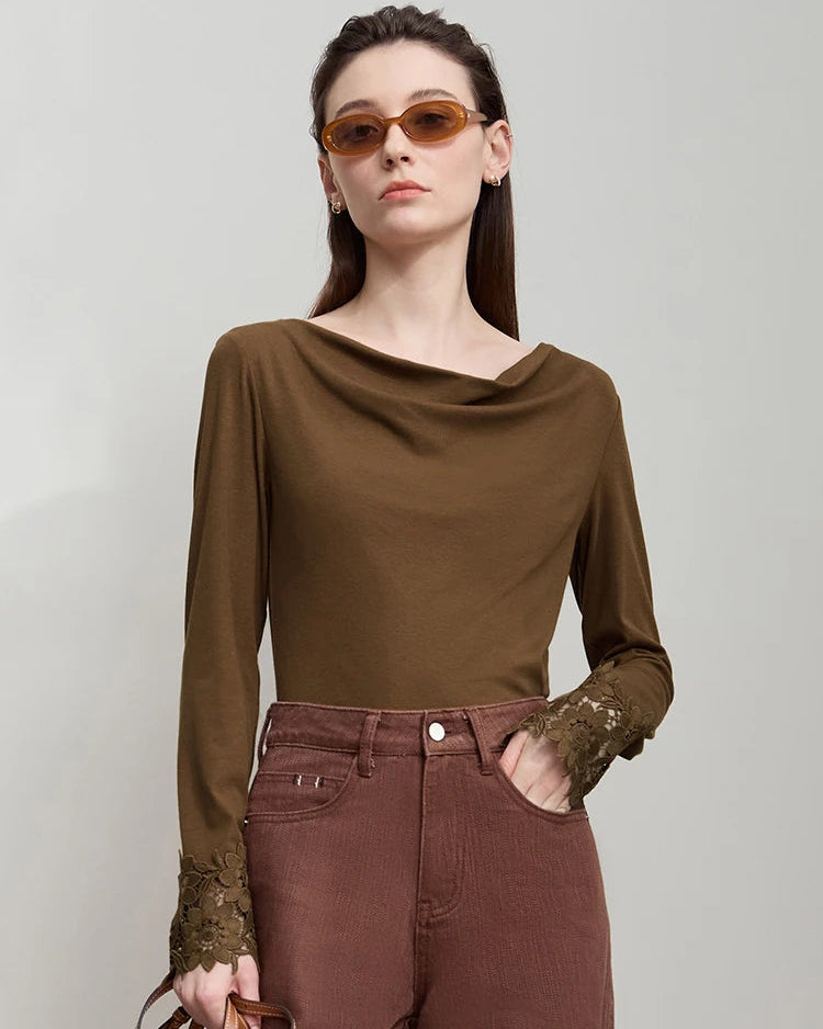 Simple Solid Color Asymmetrical Neckline Top