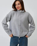 Oversized Knit Zip Cardigan Stand Collar