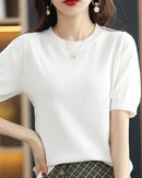 Knitted Crew-Neck Short-Sleeve T-Shirt