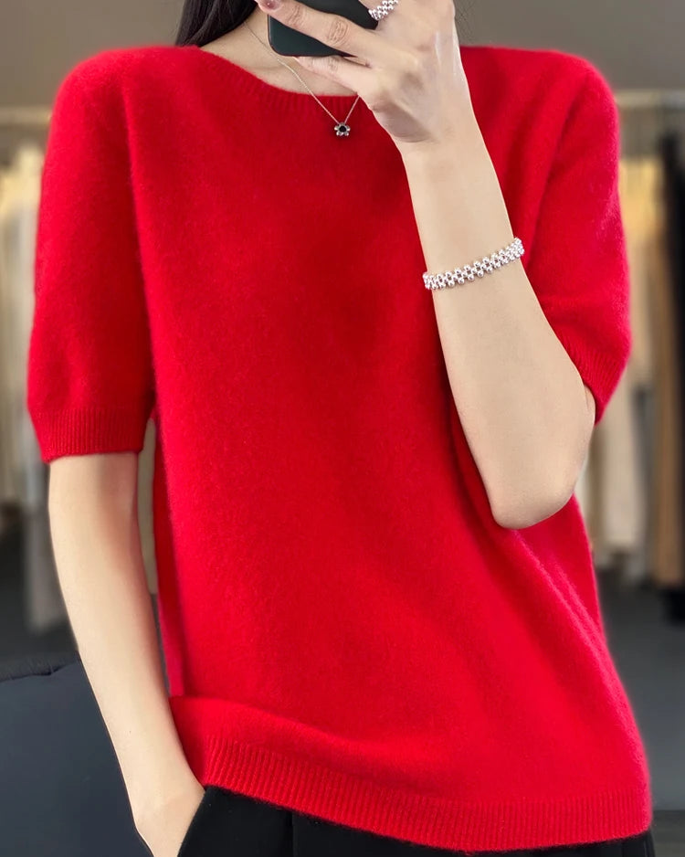 Extrafine Merino Wool Short-Sleeve Sweater