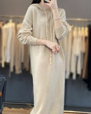 Merino Wool Hooded Midi Knit Dress