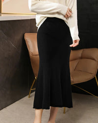 Merino Wool Knit Trumpet Midi Skirt