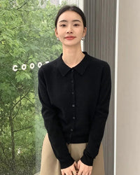 Cashmere Polo Collar Short Cardigan