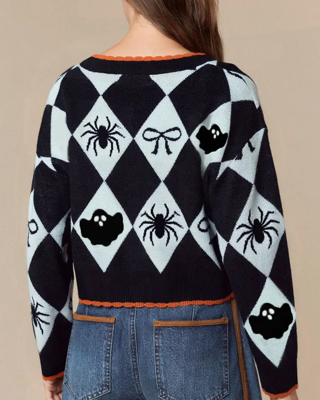 Pumpkin Ghost V-Neck Cardigan