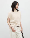 Wool Cashmere Turtleneck Sleeveless Loose Knit Sweater