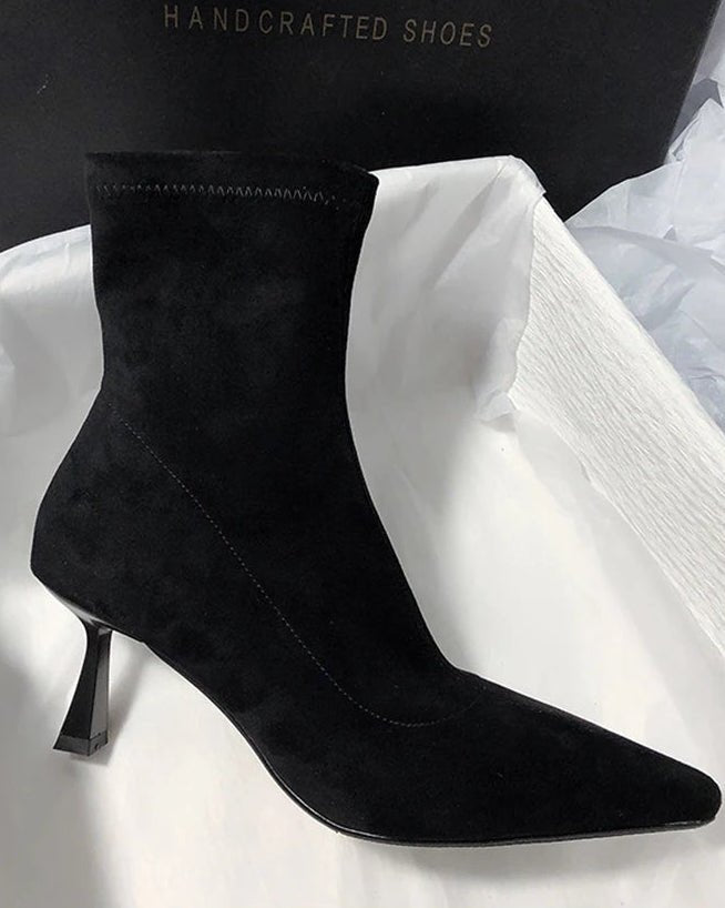 Stylish Pointed-Toe Side Zipper Sock Boots