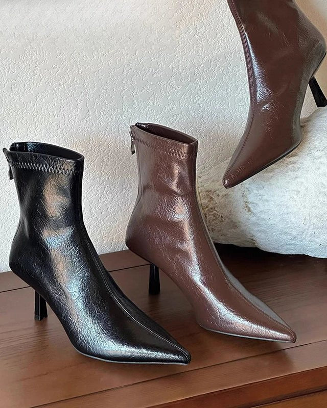 Simple Pointed-Toe Ankle Boots With High Heels