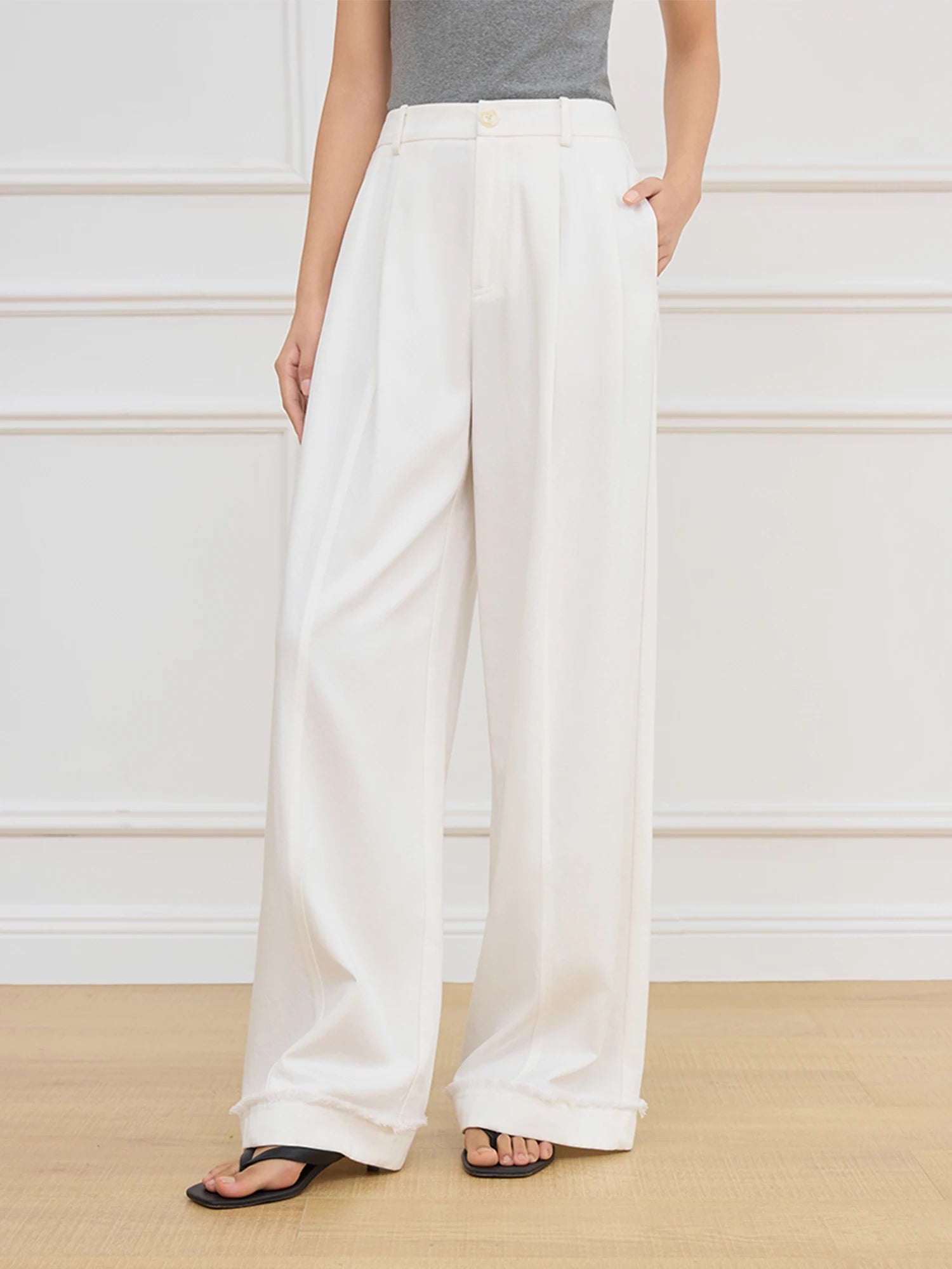 Pleated Design High Waist Wide Leg Pants