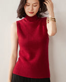 Cashmere Knitted Sleeveless Mock Neck Sweater