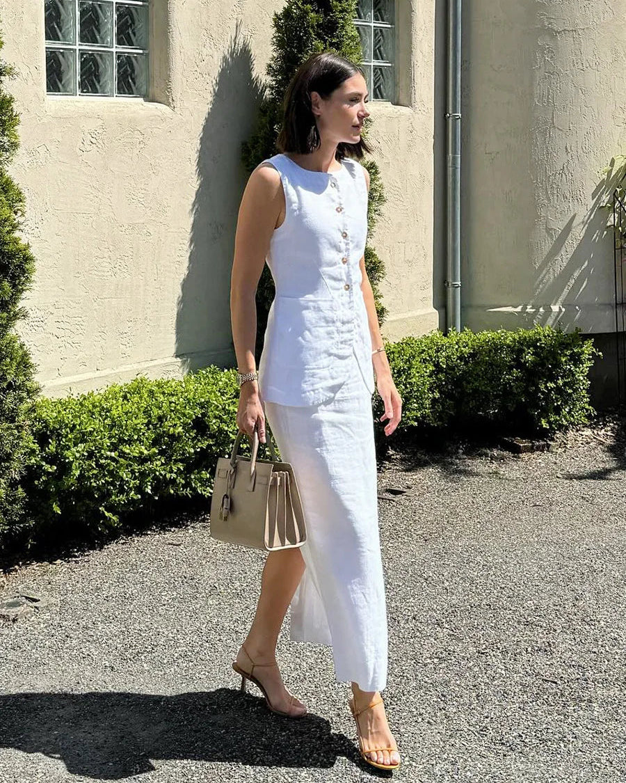 O-Neck Sleeveless Vest & High Waist Straight Maxi Skirt Set