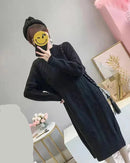 Thicken Mock-Neck Ribbed Knit Midi Sweater Dress