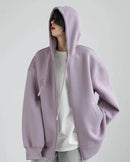 Long Zip-Up Cotton Blend Hoodie