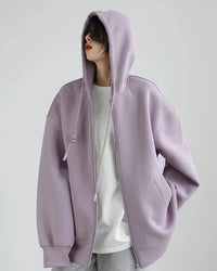 Long Zip-Up Cotton Blend Hoodie