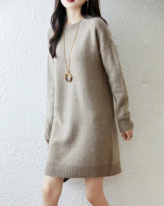 Longline Merino Wool Crewneck Sweater
