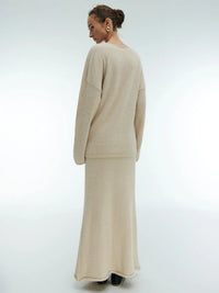 Casual V-neck Sweater& Skirt Set