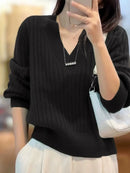 V-Neck 100% Cashmere Knitted Pullover Sweater