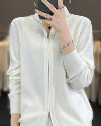 Wool Stand Collar Double Zipper Knit Cardigan Sweater