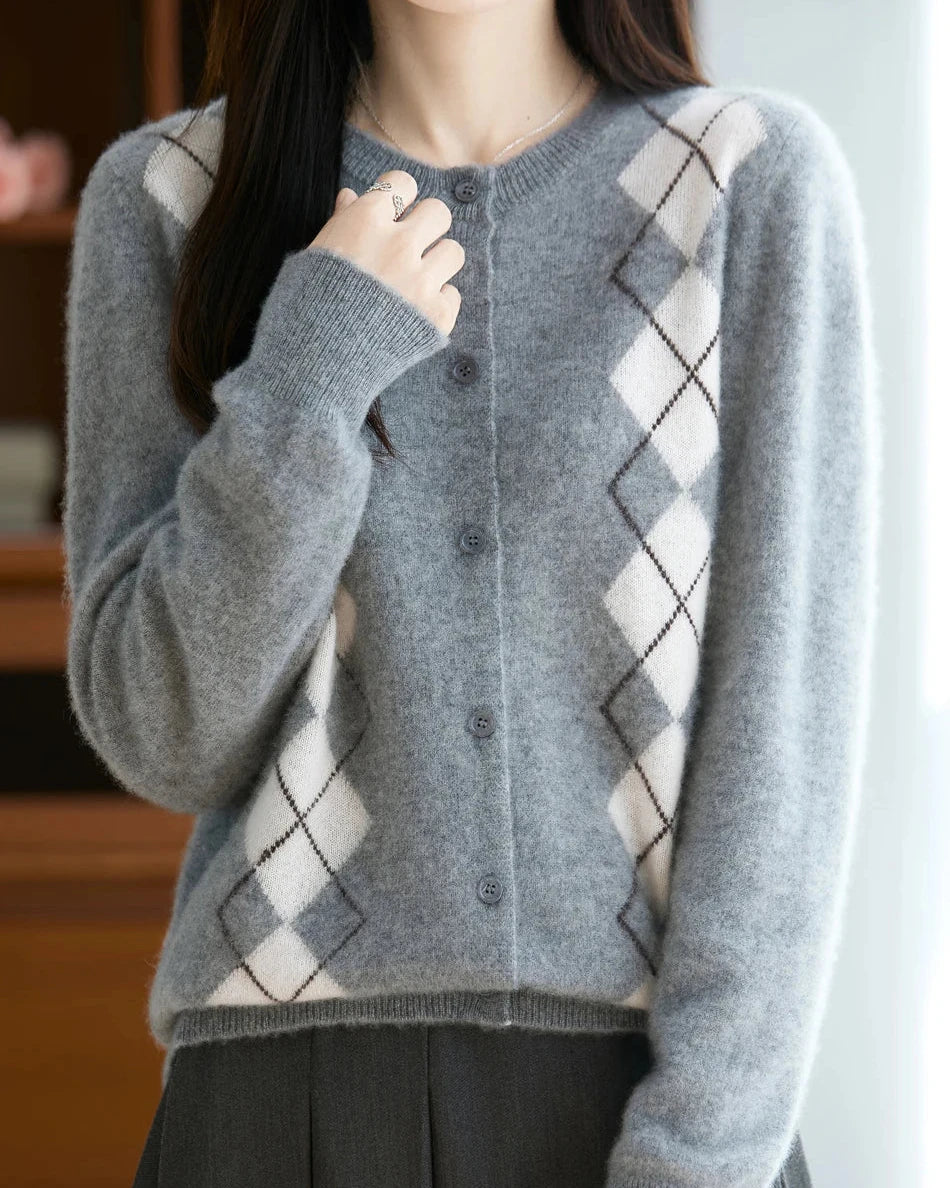 Diamond Jacquard Wool Cardigan
