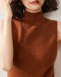 Cashmere Knitted Sleeveless Mock Neck Sweater