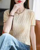 Cotton Jacquard Colorblock Knit Tee