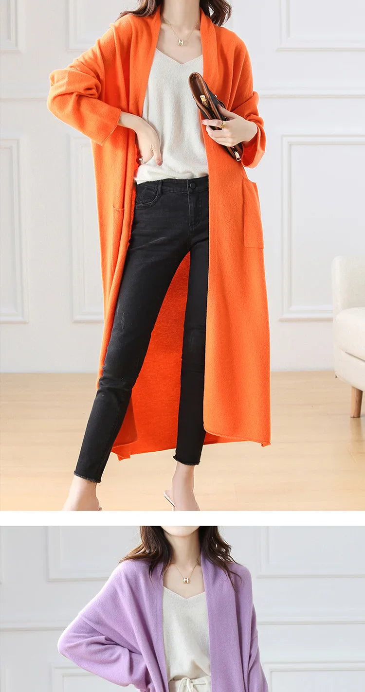 Open Front 100% Merino Wool Long Cardigan