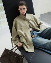 New Embroidered Stand-Up Collar Loose Coat