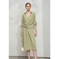 Lapel V-neck Slim Non-stretch A-Line Dress