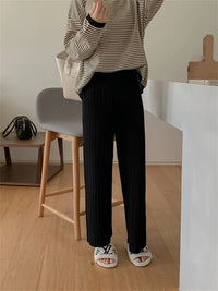Drawstring Ribbed Knitted Wide Leg Sweatpants