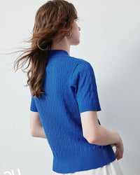 Ice Silk Cable Knit Polo Top