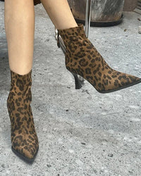 Fashionable Leopard Print Ball High-Heeled Ankle Boots