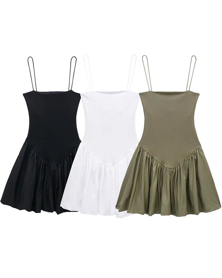 Stylish Pleated Patchwork Backless Mini Dress