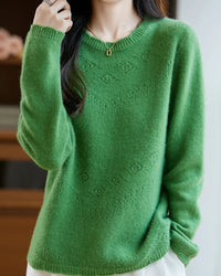 Pointelle Merino Wool Crewneck Sweater