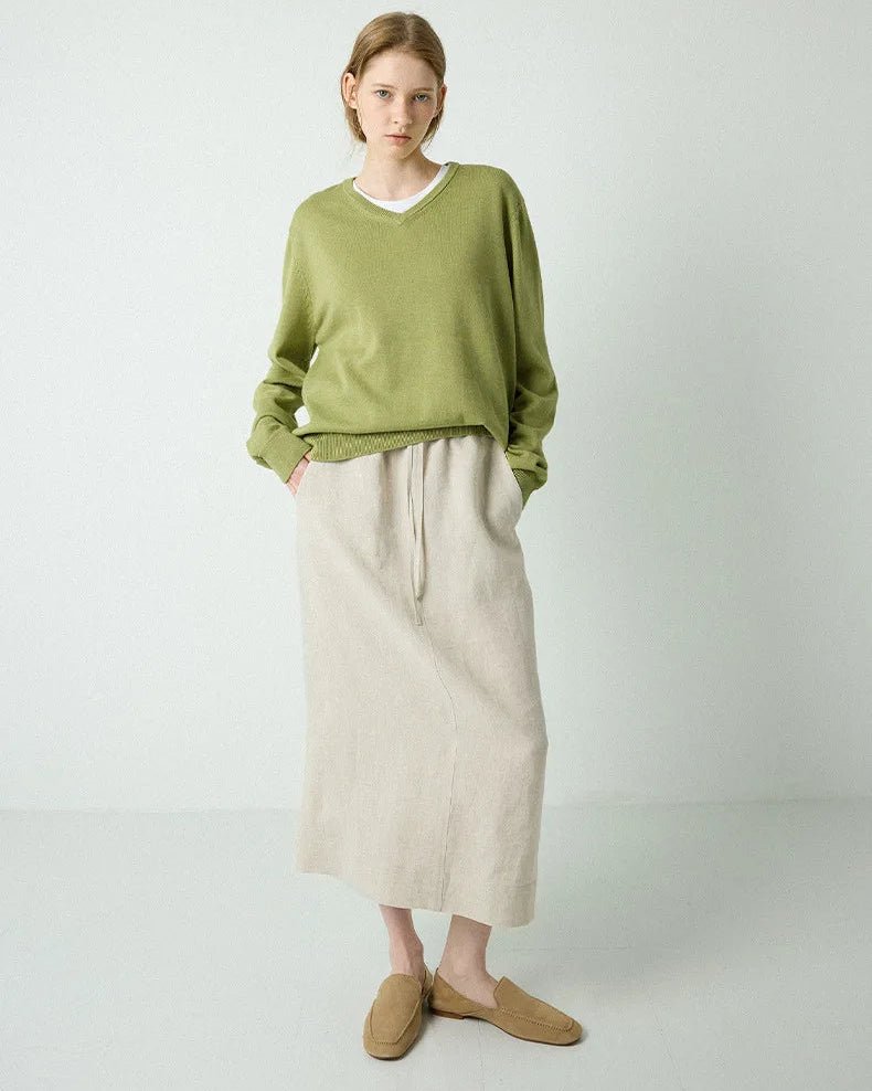 Simple And Casual Straight-Cut Slit Midi Skirt