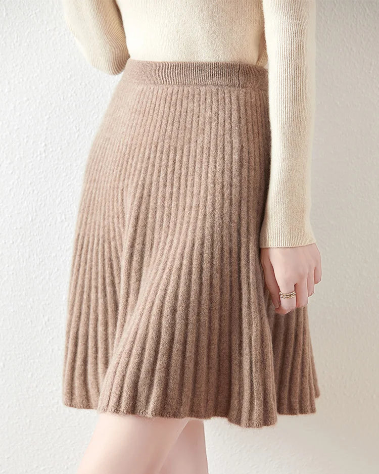 Wavy High-Waisted Sweet Knit Wool Mini Skirt