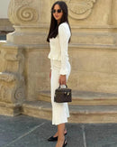 V-Neck Flare Sleeve Knit Cardigan & Mermaid Maxi Skirt Set