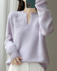 Floral-Embroidered Wool Sweater