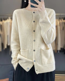 Cotton Blend Crew Neck Cardigan