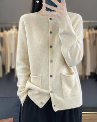 Cotton Blend Crew Neck Cardigan