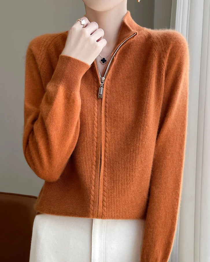 Raglan Merino Wool Zip Cardigan